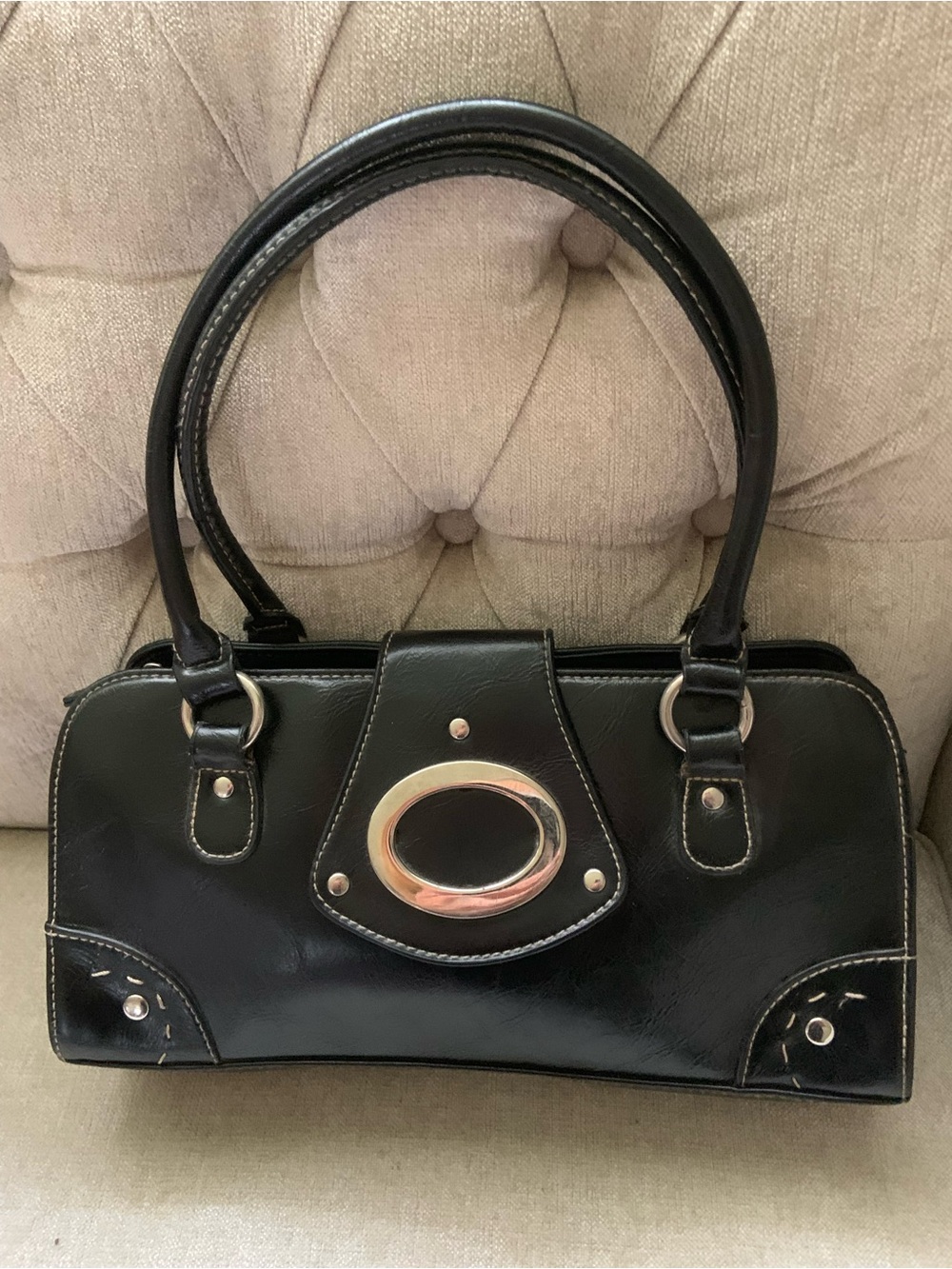 Elegant Black Satchel with Silver Accent Hardware